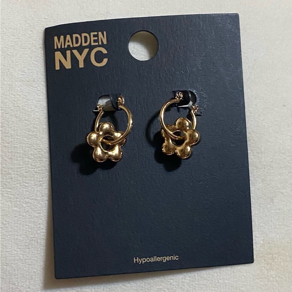 Madden Girl Jewelry - Puffy Flower Huggie Gold Tone Earrings